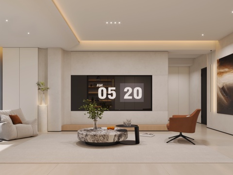  现代极简客餐厅3d模型 