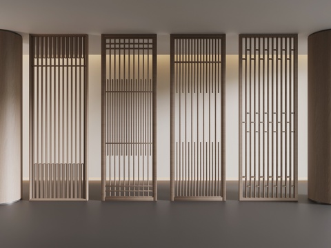 新中式屏风隔断 花格 木质隔断3d模型 