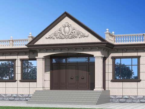  欧式独栋别墅 一层自建房3d模型 