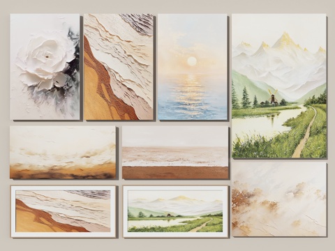  奶油风挂画 宅寂风装饰画 墙面装饰画 抽象挂件 艺术挂画 山3d模型 