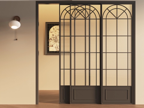  法式推拉门_法式推拉门_长虹玻璃推拉门_壁灯3D模型3d模型 