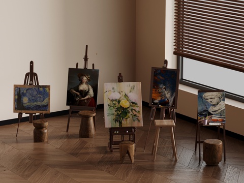  画架 现代复古画架 画具3d模型 