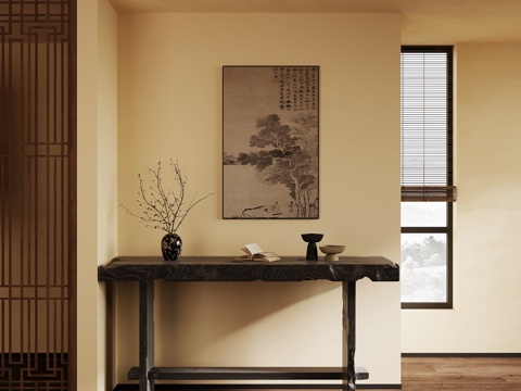  玄关 中古风玄关 端景台 装饰画3d模型 