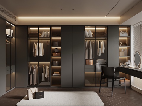  衣帽间 现代简洁衣帽间 衣柜 衣服3d模型 