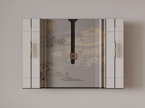  背景墙 新中式背景墙su模型 