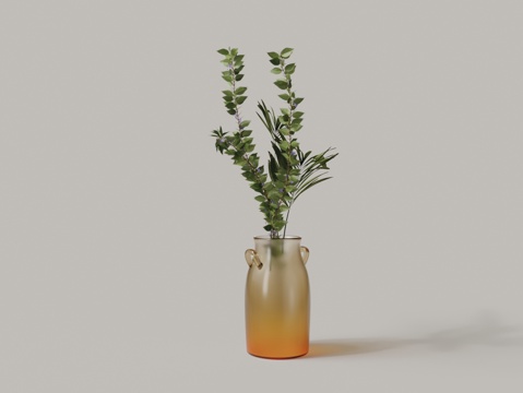  现代玻璃花瓶植物花艺3d模型 