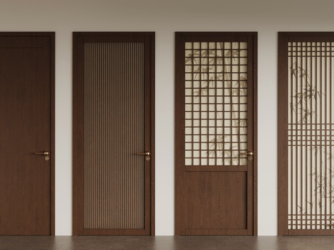  单开门 中古风单开门 藤编门su模型 