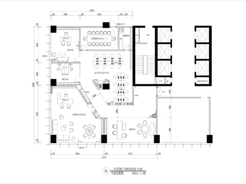  370㎡办公空间平面图cad施工图 
