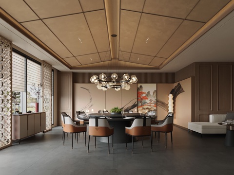  新中式包厢 餐厅包厢 会所包厢 包间3d模型 