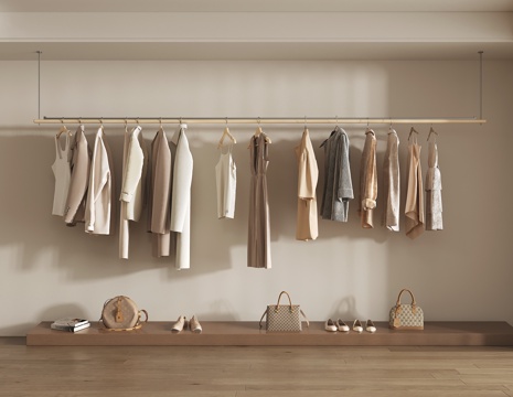  现代衣服组合 包包 衣架 挂衣杆 裤子 上衣 裙子 服饰鞋帽su模型 