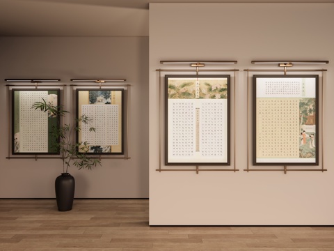  新中式字画 书法展 禅意挂画 字画 茶室挂画 禅意书法作品su模型 