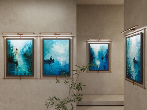  现代油画 现代极简油画 抽象风景油画 肌理画 高端艺术油画su模型 