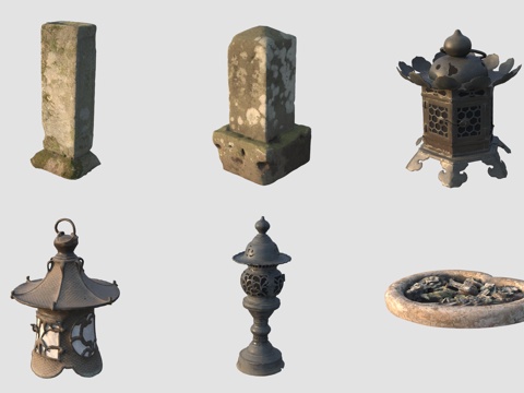  古代石雕柱子石碑香炉3d模型 