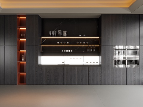  现代餐边柜 酒柜su模型 