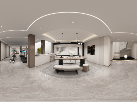 现代别墅地下室茶室全景3d模型 