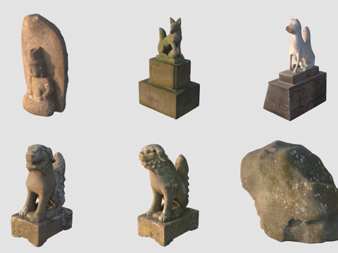 古代小狗动物石雕3d模型 