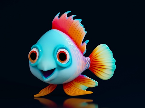  孔雀鱼 金鱼 动漫卡通鱼类 Q版海洋生物 卡通风格 科普展示3d模型 