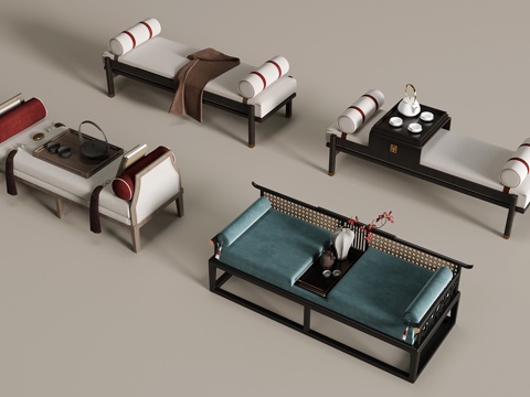  床尾凳 新中式床尾凳 脚踏3d模型 