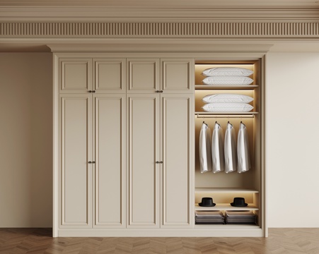  现代奶油风衣柜 服饰su模型 