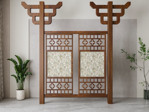  新中式隔断屏风su模型 