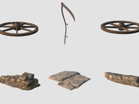  古代车轮镰刀石板路3d模型 