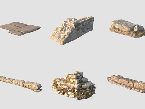 古代青石板路围墙路牙3d模型 