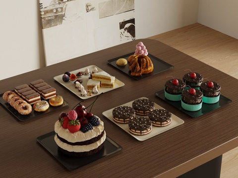  现代酒水食物 糕点 蛋糕 甜品3d模型 