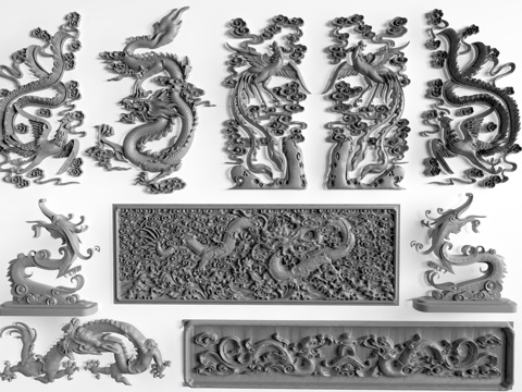  现代龙石刻 龙石雕 石头雕塑 龙纹雕塑su模型 