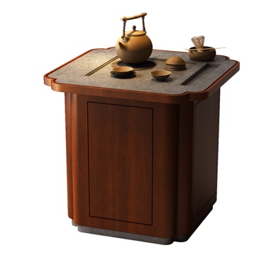  现代茶桌 新中式茶桌 现代中古茶桌 茶具组合 新中式茶具组合3d模型 
