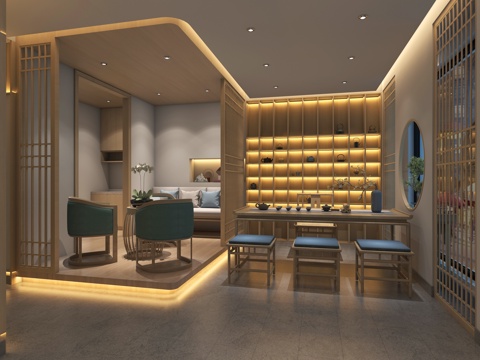  新中式采耳店3d模型 