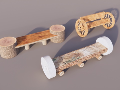  中式乡村原生态座椅 农村景观座椅 农具景观小品 石磨座椅景观3d模型 