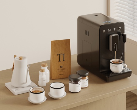  咖啡机 咖啡杯 水壶su模型 