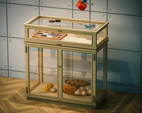  现代中古风玻璃柜 储物柜 装饰柜 边柜3d模型 