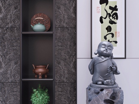  现代新中式随缘和尚雕塑艺术摆件3d模型 