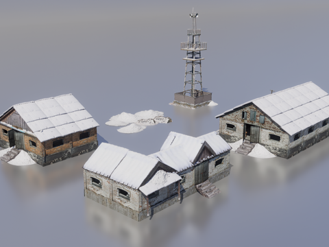  冬季城镇建筑3d模型 