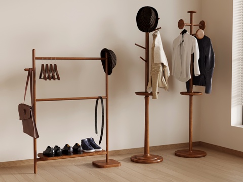  挂衣架 现代实木挂衣架 服饰鞋帽su模型 