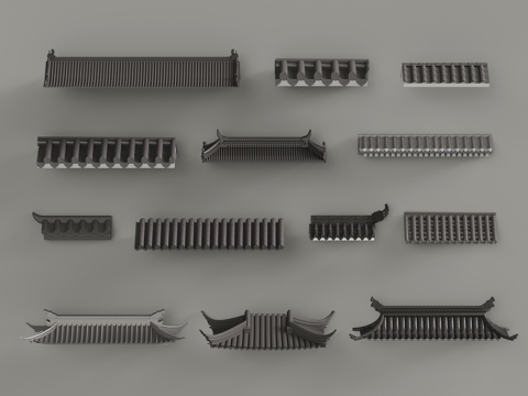  新中式屋檐3d模型 