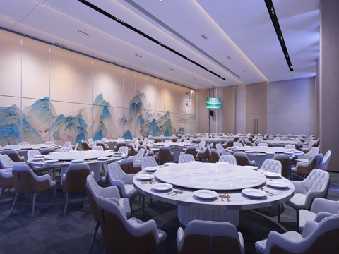  多功能晚宴厅 晚宴厅 餐厅 酒店空间 餐饮空间 宴席厅3d模型 