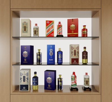  酒水 现代酒水 白酒 盒装酒 瓶装酒3d模型 