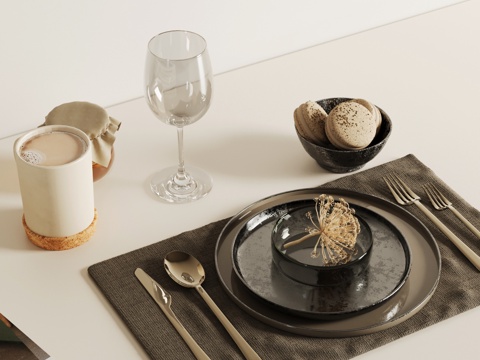  餐具 现代餐具 西餐餐具 碗碟刀叉 食物咖啡3d模型 