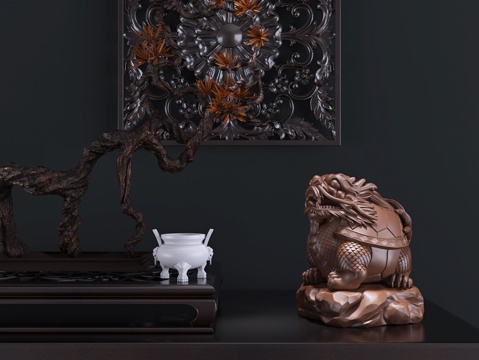  现代新中式踏石龙龟雕塑装饰摆件3d模型 