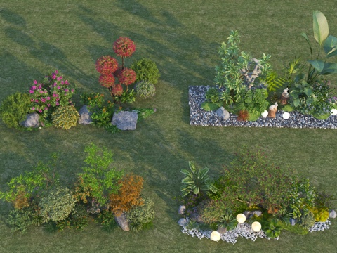  现代庭院植物组合3d模型 