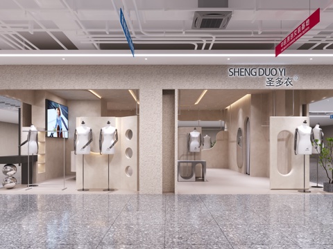  现代侘寂服装店,侘寂风女装店,女装店服装模特3d模型 