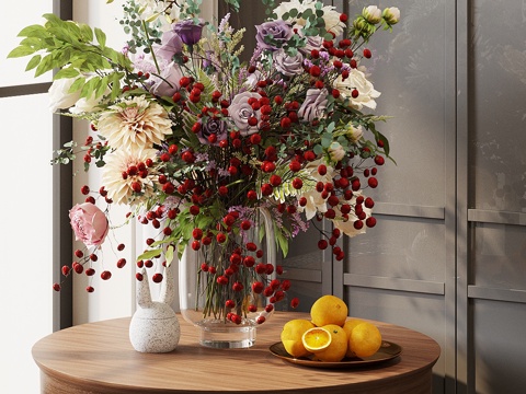  现代花艺 玻璃花瓶 鲜花花艺 假花永生花 餐桌花艺摆件 花艺3d模型 