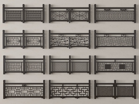  中式护栏 围栏 栅栏 栏杆3d模型 