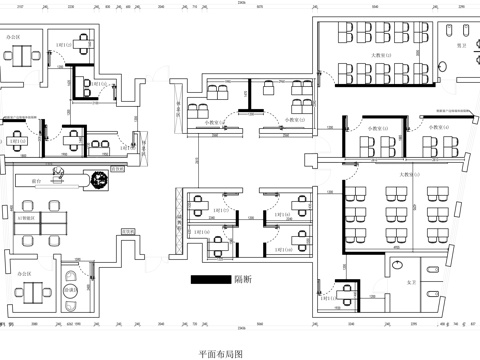  教育培训机构 课外补习班 平面布局 施工图cad施工图 