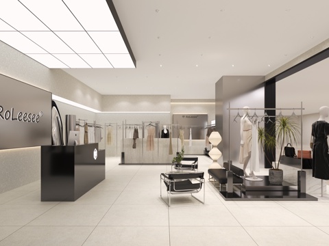  现代侘寂服装店,侘寂风女装店,女装店服装模特3d模型 