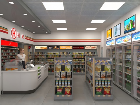  现代便利店 便利店 便利店 收银台 烟酒柜 关东煮3d模型 