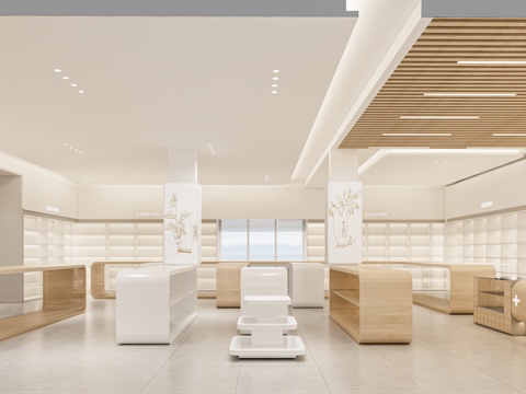  现代药店 中药店 药品柜 中草药柜 店铺3d模型 