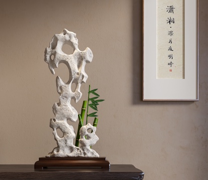  新中式太湖石竹子雕塑摆件3d模型 